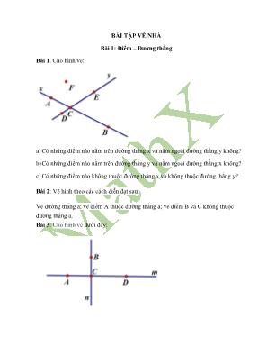 Bài tập về nhà Hình học Lớp 6 - Bài 1 Điểm  Đường thẳng